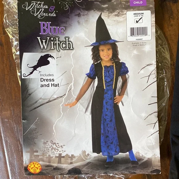 Rubies Blue Witch Dress & Hat Child’s Medium (Size 8-10) Halloween Costume - Picture 2 of 6